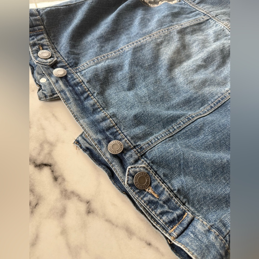 Mossimo Distressed 90s Denim Blue Jean Button-up Cropped Vest Size Medium - Picture 4 of 9
